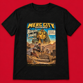 Merc City Beneath the Sands — 1922 Black T-Shirt on a bold red background
