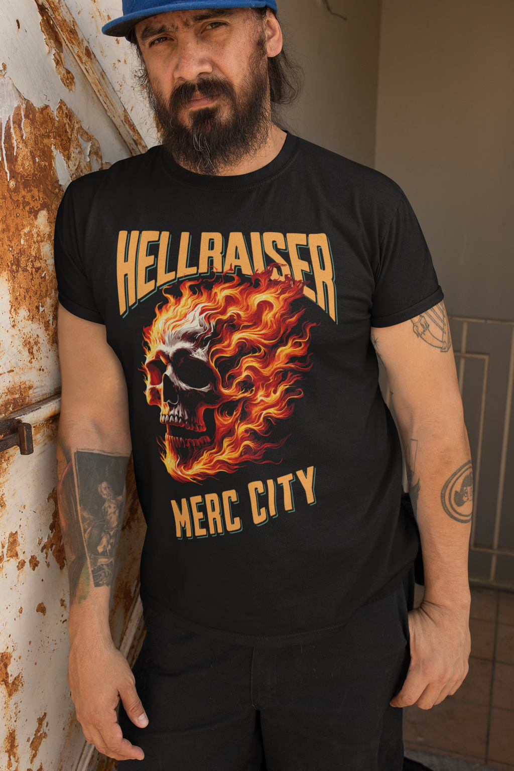 Merc City “Hellraiser” Flame Skull Streetwear Tee